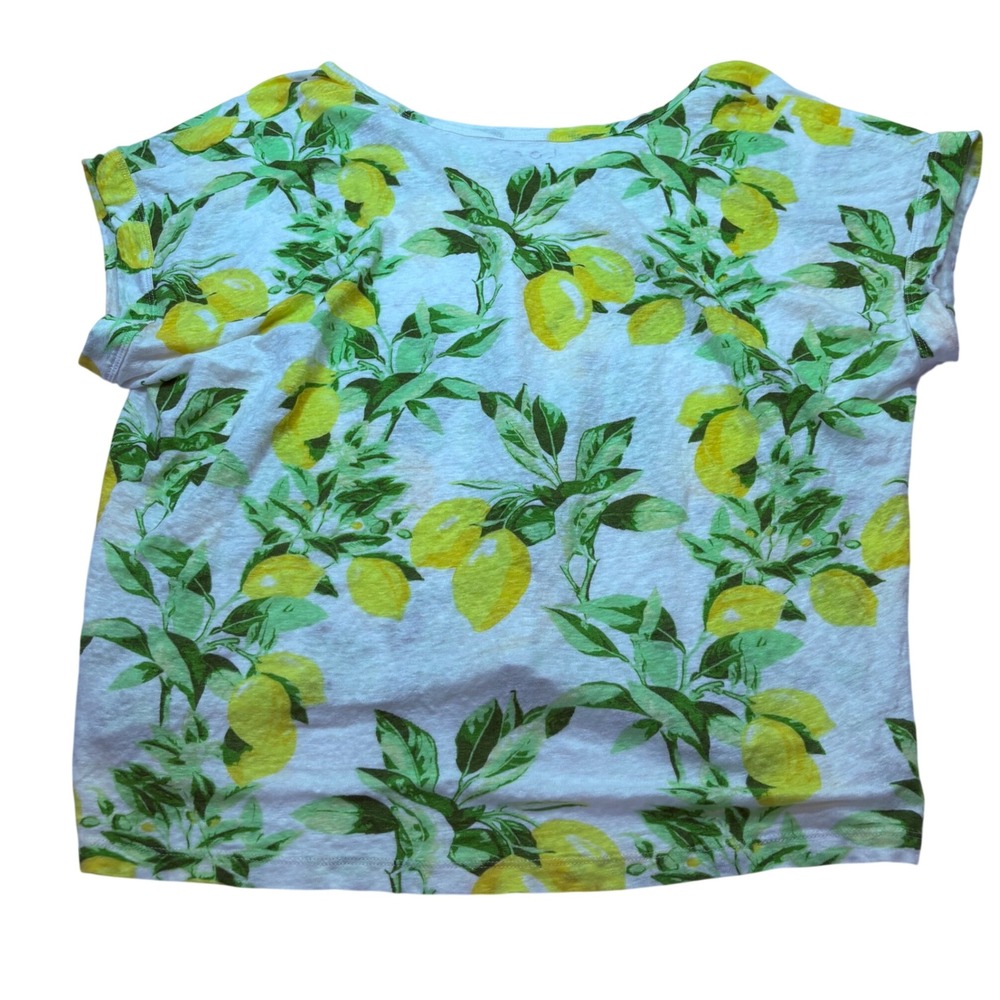 LOFT Women XL White Yellow Lemon Print 100% Linen Knit Scoop Neck Tee Top 5246 - Picture 5 of 6